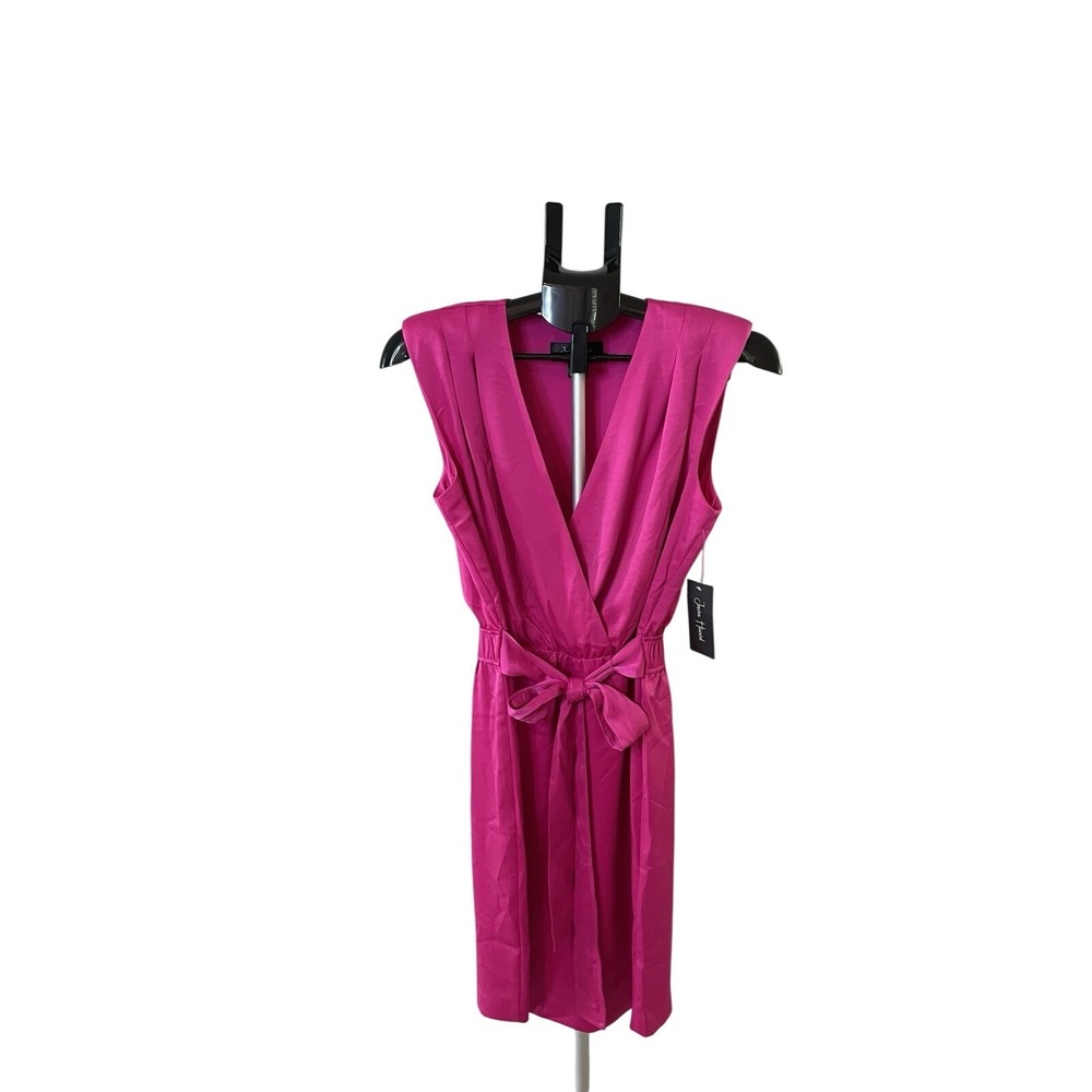 Jessica Howard Pink Sleeveless Padded Shoulder Belted Sheath Dress Size 8 NWT - Picture 6 of 6